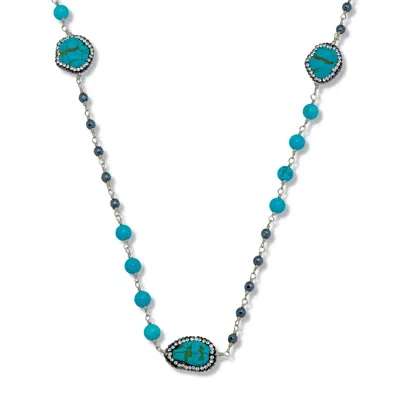 Palm Beach Jewelry Genuine Turquoise And Crystal Silvertone Beaded Drop Necklace 36-inch