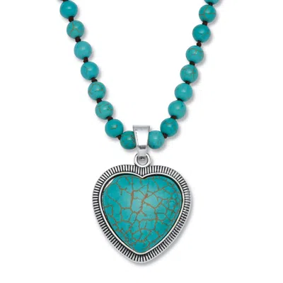 Palm Beach Jewelry Genuine Turquoise Antiqued Silvertone Heart Pendant Necklace, 34 Inches In Multi