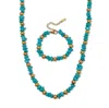 Palm Beach Jewelry Genuine Turquoise Beaded Gold Ion-plated Stainless Steel Necklace Set