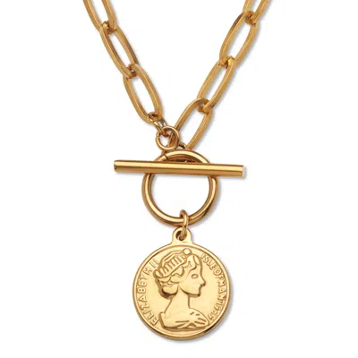 Palm Beach Jewelry Gold Ion-plated Stainless Steel Coin Pendant Paperclip Lariat Necklace,19 Inches