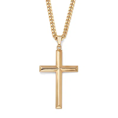 Palm Beach Jewelry Gold Ion-plated Stainless Steel Cross Pendant And Chain 24" In Yellow