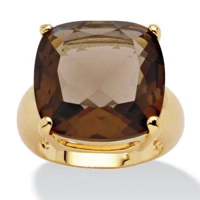 Palm Beach Jewelry Gold-plated Multi-faceted Smoky Quartz Ring In Brown