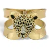 Palm Beach Jewelry Goldtone Crystal Leopard Hinged Cuff Bangle Bracelet (50mm)