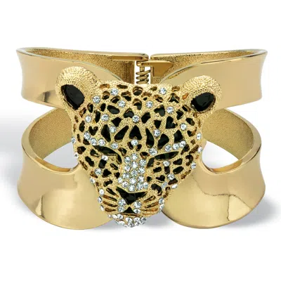 Palm Beach Jewelry Goldtone Crystal Leopard Hinged Cuff Bangle Bracelet (50mm)
