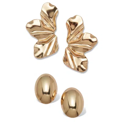 Palm Beach Jewelry Goldtone Sculptural Floral Drop Earrings And Dome Earrings Set In Yellow