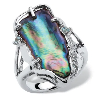 Palm Beach Jewelry Gray Cultured Freshwater Pearl With Blue Topaz Accents .925 Sterling Silver Ring