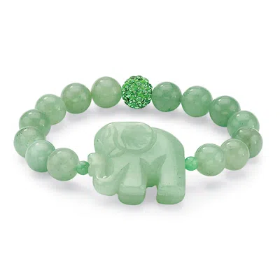 Palm Beach Jewelry Green Agate Elephant And Simulated Emerald Beaded Stretch Bracelet 8"