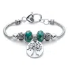 Palm Beach Jewelry Green Beaded Tree Of Life And Owl Silvertone Bali-style Charm Bracelet 7.5"