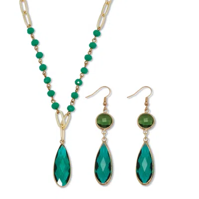 Palm Beach Jewelry Green Crystal Goldtone Vintage-inspired Necklace And Earring Set
