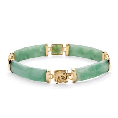 Palm Beach Jewelry Green Jade Dragon Link Bracelet In Gold-plated .925 Sterling Silver 7.25"