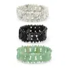 Palm Beach Jewelry Green, White, Black Agate Marquise Stretch Bracelet Set 7"