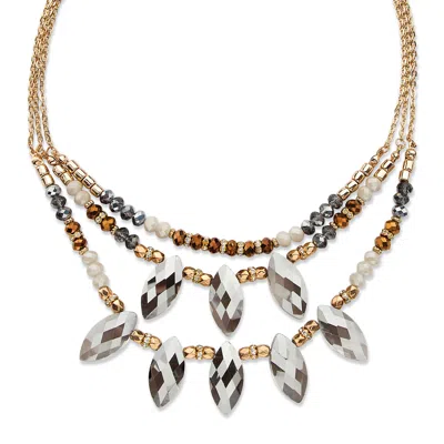Palm Beach Jewelry Grey Crystal Multi-strand Goldtone Statement Necklace Adjustable 18" In Gray