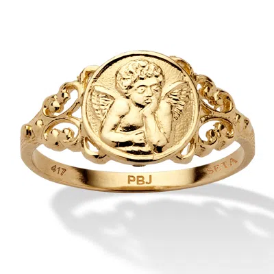 Palm Beach Jewelry Guardian Angel Open Scrollwork Ring In 10k Yellow Gold