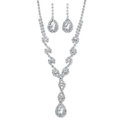Palm Beach Jewelry Halo Pear-cut Crystal Necklace And Earring Set In White