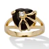 Palm Beach Jewelry Heart-shaped Genuine Onyx Cubic Zirconia Accent Gold-plated Cocktail Ring In Black
