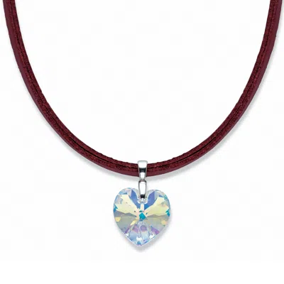 Palm Beach Jewelry Heart-shaped Yellow Crystal Silvertone Magnetic Red Leather Cord Necklace 18"