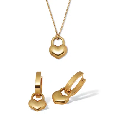 Palm Beach Jewelry Heart Yellow Gold Ion-plated Stainless Steel Pendant Necklace Set 18 Inch