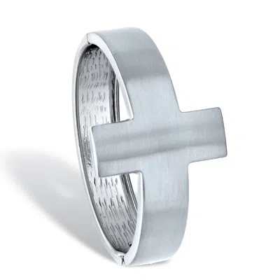 Palm Beach Jewelry Horizontal Cross Silvertone Cuff Bracelet 7"