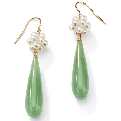 Palm Beach Jewelry Jade And Cultured Freshwater Pearl Accent 10k Yellow Gold Drop Earrings In White
