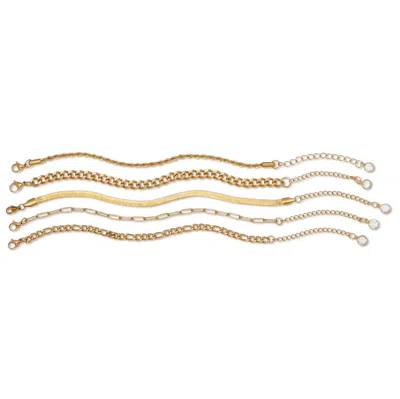 Palm Beach Jewelry Link Goldtone Bracelets 7 Inch Length Plus 2 Inch Extension, 5-piece Set