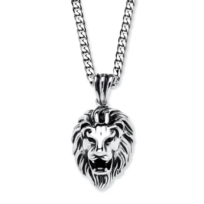 Palm Beach Jewelry Lion's Head Pendant And 24" Chain In Antiqued Stainless Steel