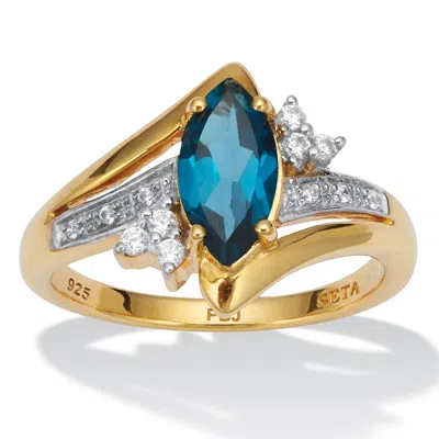 Palm Beach Jewelry London Blue Topaz And Cz Gold-plated Silver Ring In Yellow