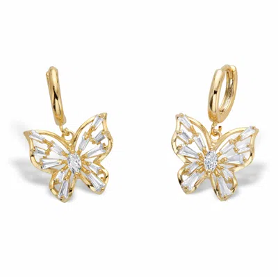Palm Beach Jewelry Marquise-cut And Baguette-cut Crystal Goldtone Butterfly Charm Earrings 1" In White