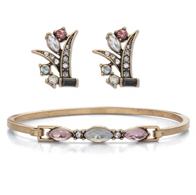 Palm Beach Jewelry Marquise Cut Fiery Aurora Borealis Crystal Bracelet & Earring Set Goldtone