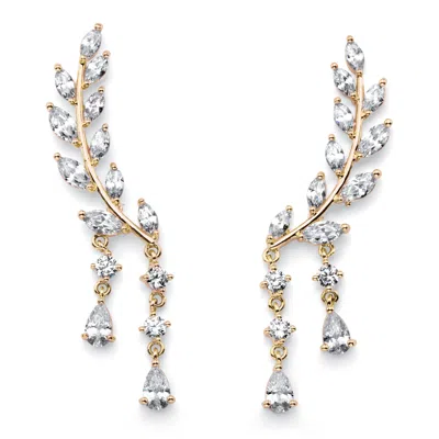 Palm Beach Jewelry Marquise-cut Goldtone Crystal Ear Climber Earrings 1 5/8" In White