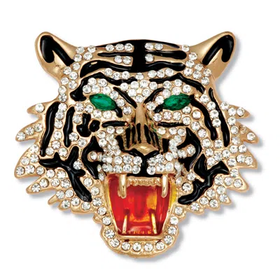 Palm Beach Jewelry Marquise Cut Green Crystal And Enamel Goldtone Tiger Pin Pendant