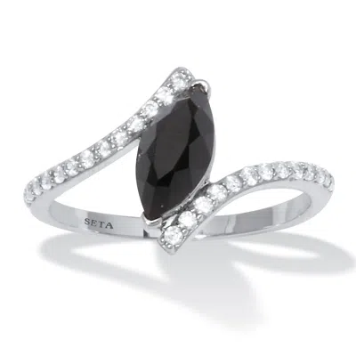 Palm Beach Jewelry Marquise Genuine Onyx And Cubic Zirconia Silvertone Ring