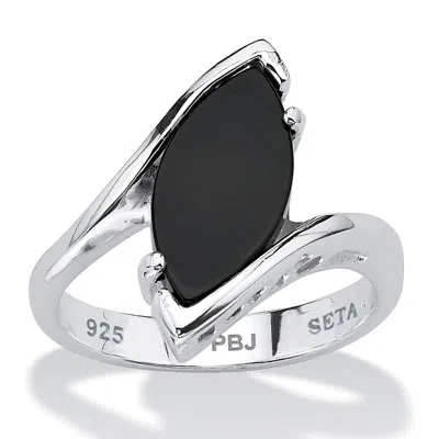 Palm Beach Jewelry Marquise-shaped Genuine Onyx .925 Sterling Silver Classic Ring In Black