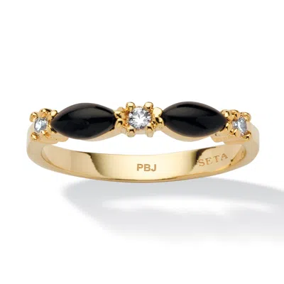 Palm Beach Jewelry Marquise-shaped Genuine Onyx Crystal Accent Yellow Gold-plated Band Ring In Black
