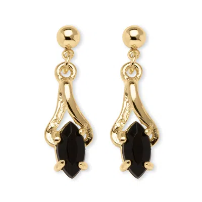 Palm Beach Jewelry Marquise-shaped Genuine Onyx Yellow Goldtone Drop Earrings In Black