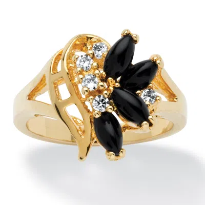 Palm Beach Jewelry Marquise-shaped Onyx Ring In Gold-plated In Yellow