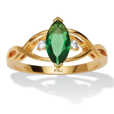 Palm Beach Jewelry Marquise Simulated Birthstone Gold-plated Ring In Green