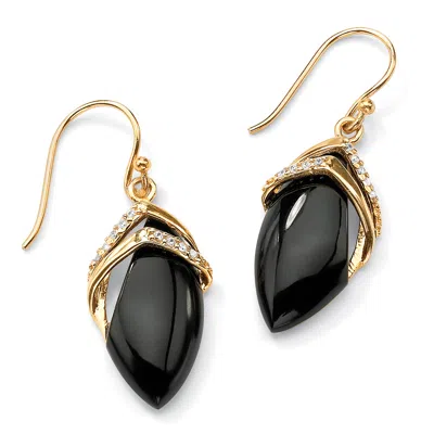 Palm Beach Jewelry Marquise-shaped Genuine Onyx Cubic Zirconia Accent 18k Gold-plated Drop Earrings In Black