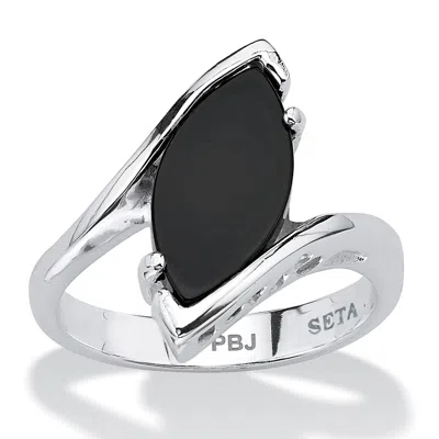 Palm Beach Jewelry Marquise-shaped Genuine Onyx .925 Sterling Silver Classic Ring In Black