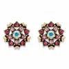 Palm Beach Jewelry Mauve And Pink Crystal Antiqued Goldtone Flower Button Earrings 7.5mm