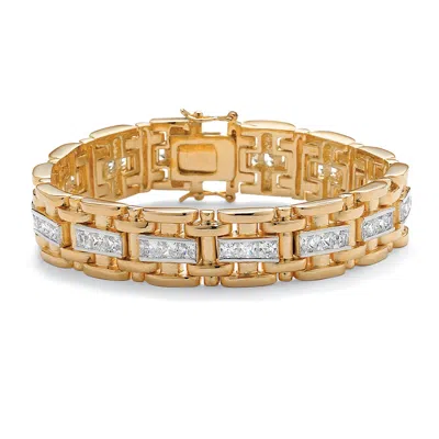 Palm Beach Jewelry Men's 10.35 Tcw Square Cubic Zirconia Gold-plated Link Bracelet 8.25"