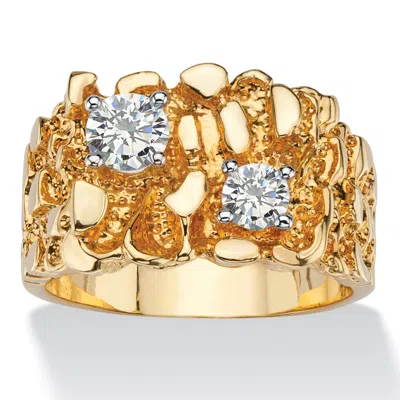 Palm Beach Jewelry Men's 1.05 Tcw Round Cubic Zirconia Gold-plated Two-stone Nugget Ring In White
