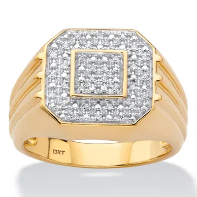 Palm Beach Jewelry Men's 1/10 Cttw. Round Solid 10k Yellow Gold Diamond Ribbed Octagon Ring In White