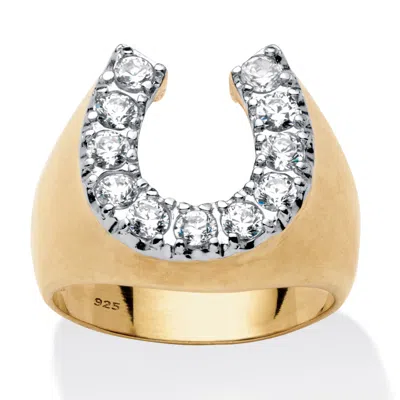 Palm Beach Jewelry Men's 1.10 Tcw Cubic Zirconia Horseshoe Ring Gold-plated Sterling Silver In White