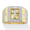 Palm Beach Jewelry Men's 1/10 Tcw Diamond Two-tone Cross Ring In 14k Gold-plated Sterling Silver In White