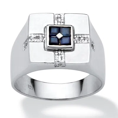 Palm Beach Jewelry Men's 1.10 Tcw Genuine Midnight Blue Sapphire Ring In .925 Sterling Silver In White