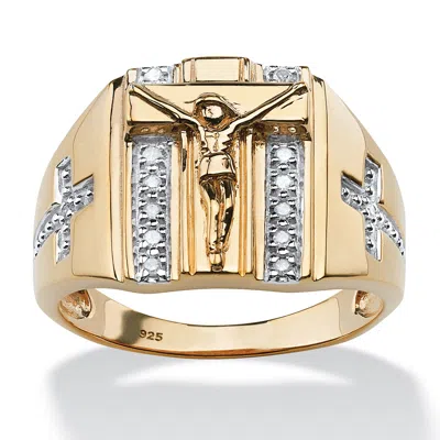 Palm Beach Jewelry Men's 1/10 Tcw Gold-plated Sterling Silver Diamond Crucifix Cross Ring In Yellow