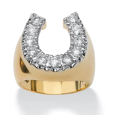 Palm Beach Jewelry Men's 1.10 Tcw Round Cubic Zirconia Gold-plated Lucky Horseshoe Ring In White