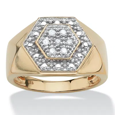 Palm Beach Jewelry Men's 1/10 Tcw Round Diamond 18k Gold-plated Sterling Silver Hexagon-shape Ring In White