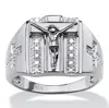 Palm Beach Jewelry Men's 1/10 Tcw Round Diamond .925 Sterling Silver Crucifix And Cross Ring In White