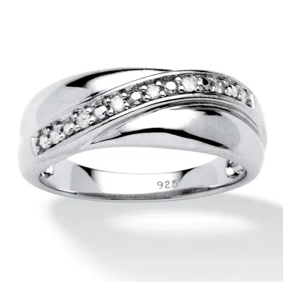 Palm Beach Jewelry Men's 1/10 Tcw Round Diamond Wedding Band In Platinum-plated Sterling Silver In White